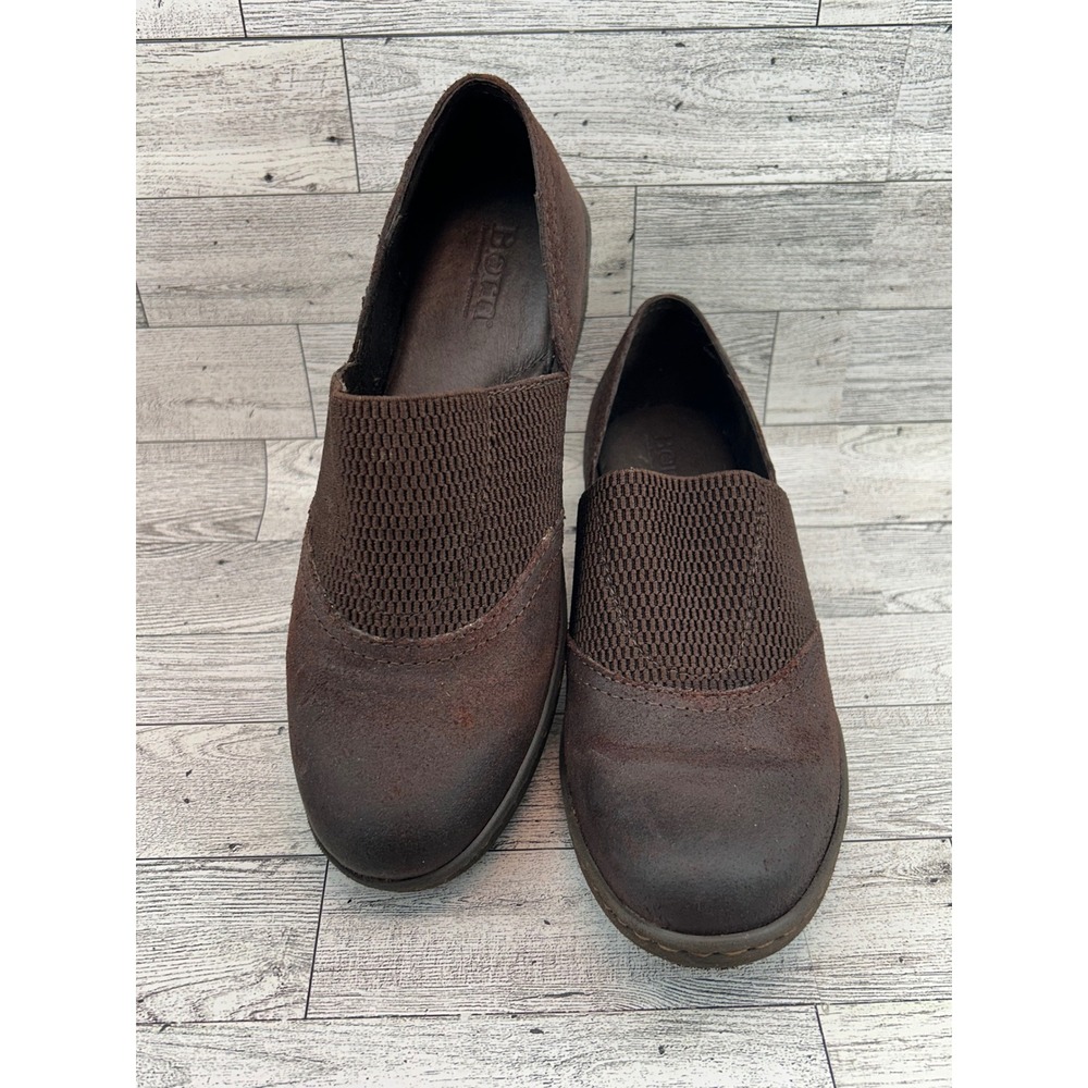 Born Womens Brown Suede Leather Comfort Slip On Clogs Mules Shoes Size 8 / 39